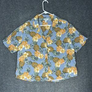 Y2K Arizona Jean Co Button Up Shirt Womens L Hawaiian Pineapple Print Rockabilly